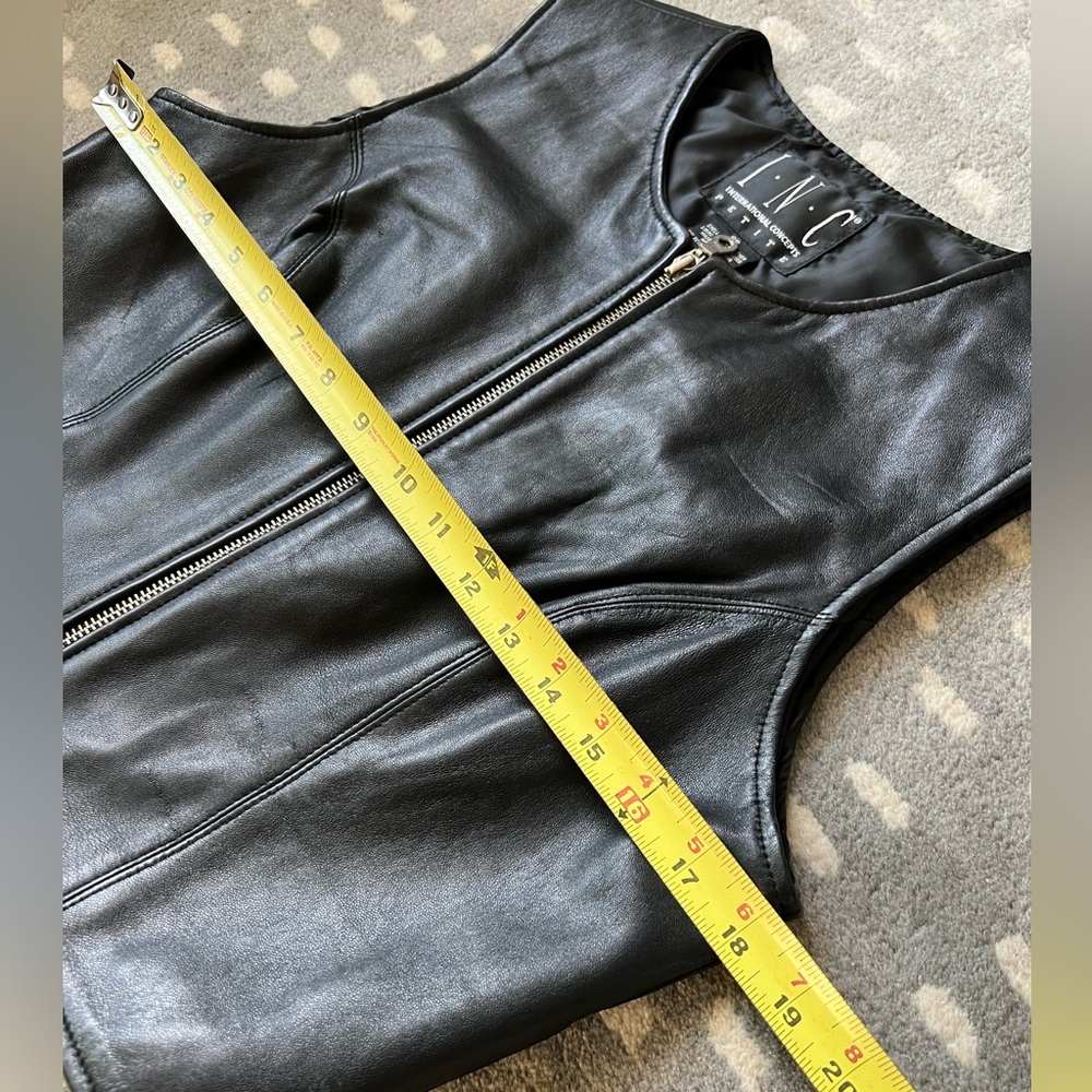 Black 100% Leather Zip-Up Moto Vest, INC International Concepts - Sz 8 Petite - Picture 7 of 13